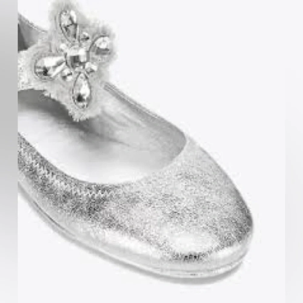 NEW!! Women’s Tory Burch Minnie Embellished Strap Ballet Flat 6M Silver Leather